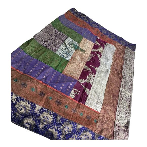 Pier 1 Imports Sari Throw Multicolor Patchwork Boho Indian Tapestry Blanket - Picture 1 of 12